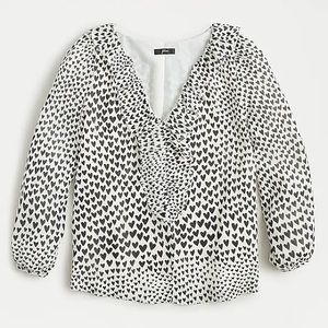 NWT J. Crew Heart Print Ruffle Trim Blouse Size 0
